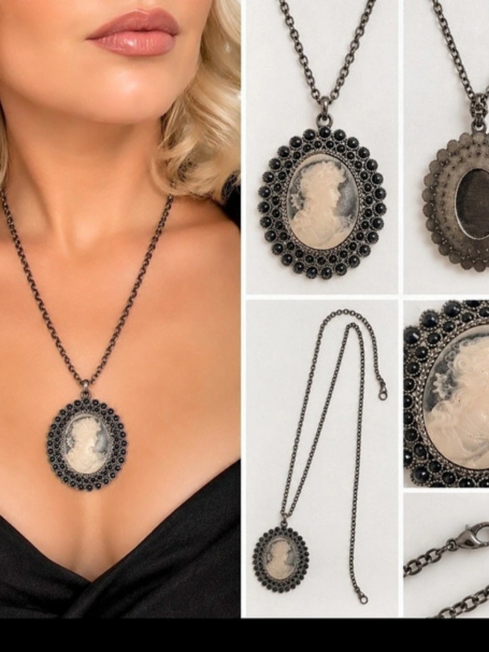 Black Cameo Pendant Necklace